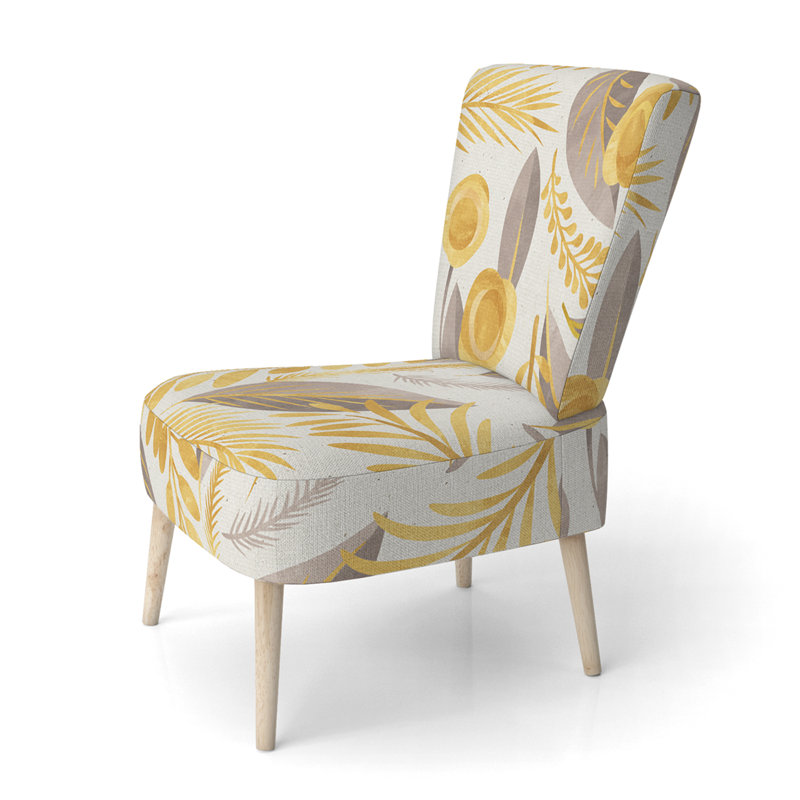 Accent Chair, Beige Floral Pattern Upholstered Decor - Beige Floral Pattern II, Yellow/Gray