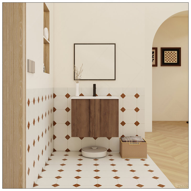 Ensemble de meuble-lavabo flottant 24 po avec lavabo, meuble-lavabo mural en ébène brun, portes à fermeture douce, ensemble de meuble-lavabo moderne peu encombrant