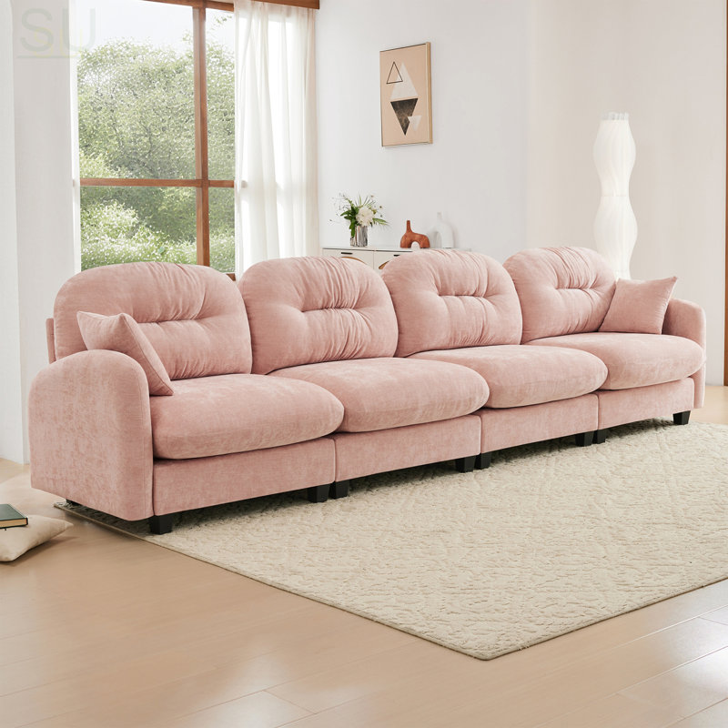 Four-Seater Modular Sectional Couch, Premium Chenille Fabric, With 2 Throw Pillows, Tufted Cushion Backrest Design, High-Density Foam Easy Install, Fits Bedrooms, Living Rooms, Reading Nooks