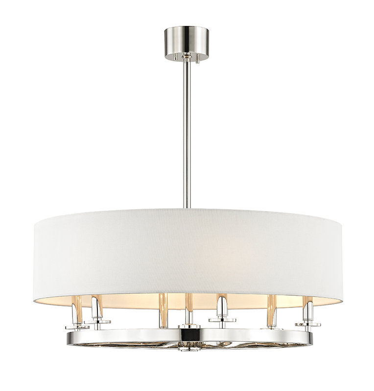 Lustre cylindrique unique et remarquable à 6 lumières Durham, Nickel poli