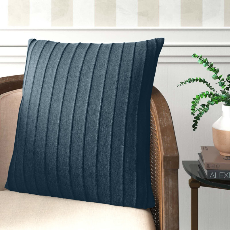 Dark Blue Polyester and Faux Leather Square Pillow Set