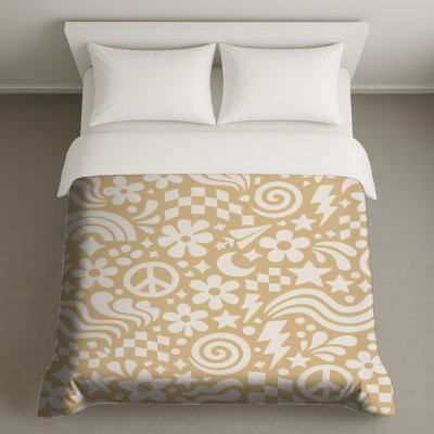 Beige Retro Symbols Duvet Covers