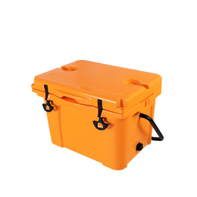 25Qt Portable Insulated Cooler With 5 - Day Cold And Multi Function Design: Bottle Opener, Cup Holder, Forming Ruler, Orange, Non Slip Feet For Beach Outdoor Activities: Retention, Orange Plastic,