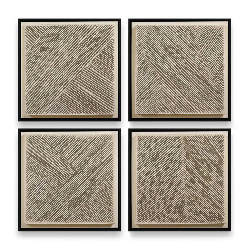 Ensemble de 4 impressions sur toile Modern Modern Illusion dans un cadre argenté, 24 po x 24 po, Cadre flottant noir satiné