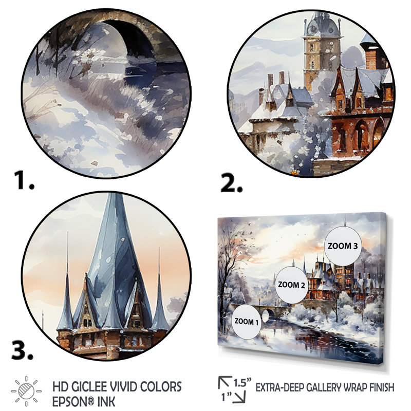 «Wonderful village Winter at Christmas III - Winter Landscape Large», art mural, Cadre d'angle fermé noir