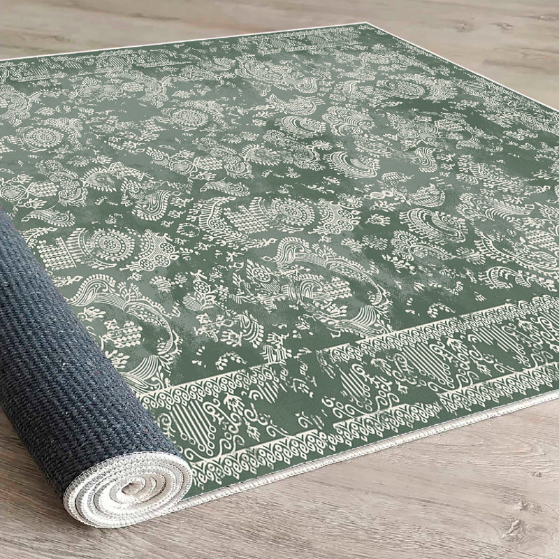Premium 100% Cotton Area Rug, 31.5 x 78.7 Inches | Antibacterial, Non-Slip PVC Underside, 0.3 in Pile Height | Machine Washable, Durable, Eco-Friendly | Elegant Green Design for Living Room & Bedroom Decor