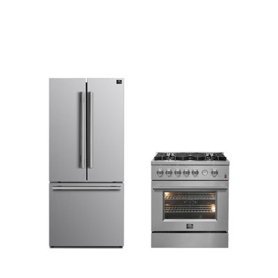 Premium 2-Piece Kitchen Bundle -Giovanni 30-inch Gas Range Stainless Steel, Forno Gallipoli 30" French Door Refrigerator with Bottom Freezer 17.5 cu. ft Capacity