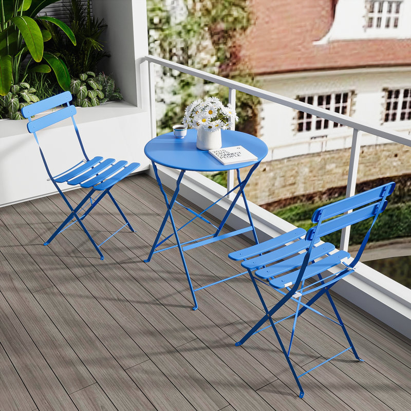 Ensemble de 3 chaises de patio Kiven avec chaises et table pliantes en métal, durables et peu encombrantes pour une utilisation extérieure