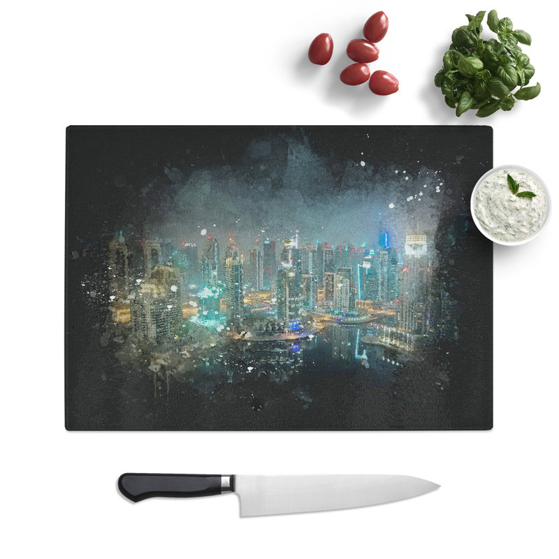 Dubai Skyline Vol.3 Paint Splash Chopping Board, 0.4cm H x 20cm W x 28.5cm L