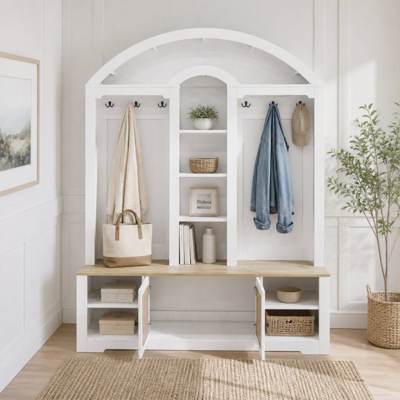 Armoire / vestibule multifonctionnelle, vestibule, Blanc + noyer