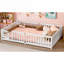 Grand lit bas pour enfant en bois de pin massif avec garde-corps de sécurité et porte amovible, blanc pur