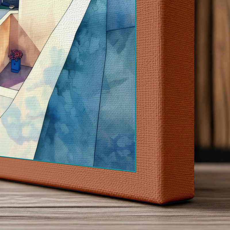 Mediterranean Clifftop Coastal - Wrapped Canvas, 36x24 - 91.4 x 61.0 cm, Terracotta Border