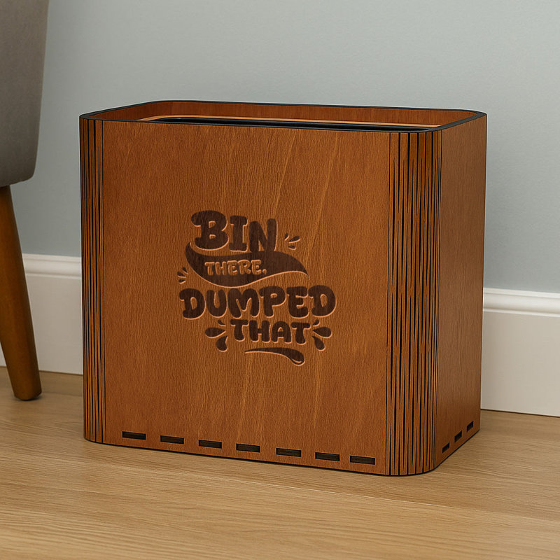 Slim Trash Can - "Bin There Dumped That" - Wooden Garbage Bin