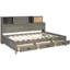 Lit de jour pleine grandeur en bois gris avec fonction de rangement, tablette et dispositif - Prises de charge pour lit de jour électronique, offrant 3 tiroirs, Tech-1136738742-1136738731