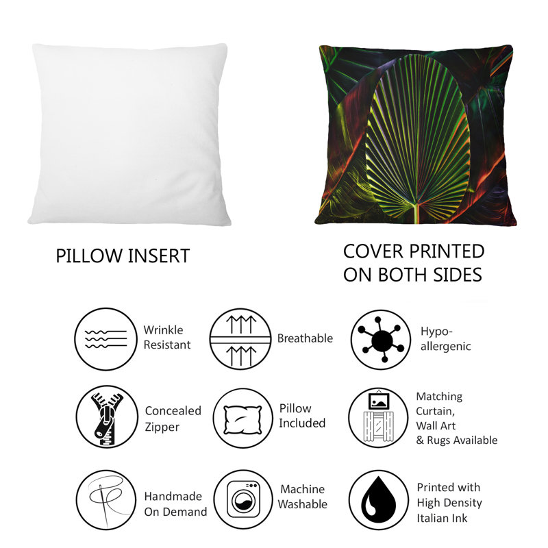 Feuilles tropicales ton sur ton noir I - coussin décoratif imprimé tropical 1