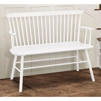 Casual White Chair With Spindle Back And Arm Rest, Solid Wood Durability Style Wooden In Long-term