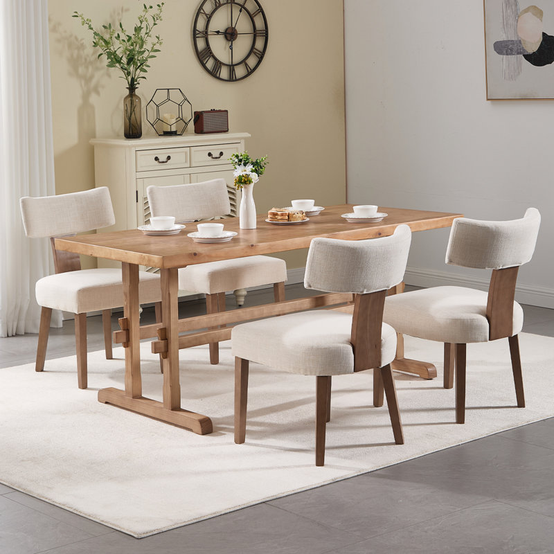 Chaises de salle à manger de style Mid-Century rembourrées avec pieds en bois, Beige