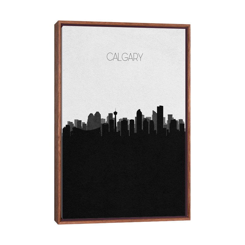 Calgary, Canada City Skyline by Ayse Deniz Akerman - Print on Canvas, Brown Floater Frame, 101.6 cm H x 66.04 cm W