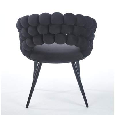 Set of 2 black modern chairs with golden iron legs, soft cushions, hairball backrest, perfect for dining or living rooms