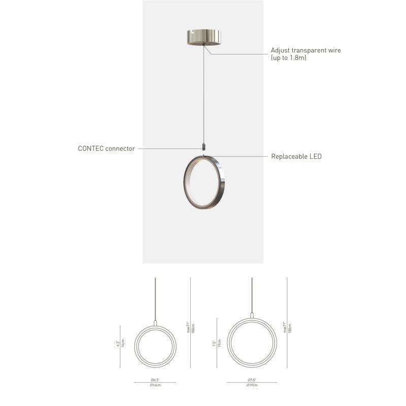 Lauri 1 - Light LED Single Pendant, Brushed Brass, 6.3" H x 6.3" W x 0.8" D