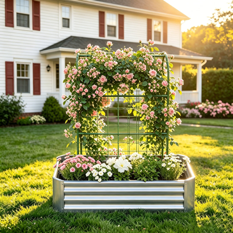dans 1 jardinière, treillis moderne en métal galvanisé 4 x 2 pour le jardin