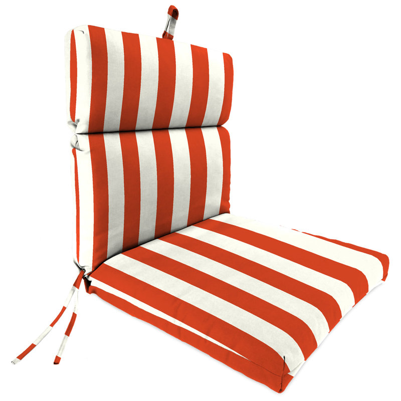 Reversible Outdoor Chair Cushion with Ties, Orange Stripe