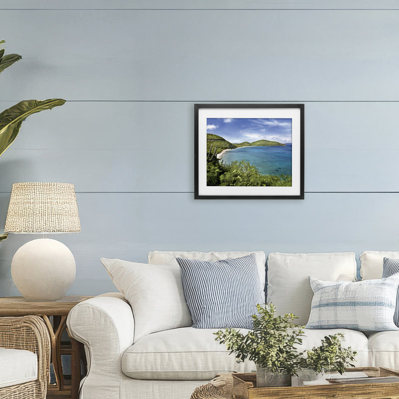 «Caribbean Overpoint Landscape», reproduction d'art sous verre encadrée par Seven Trees Design, H 13 po x l 16 po