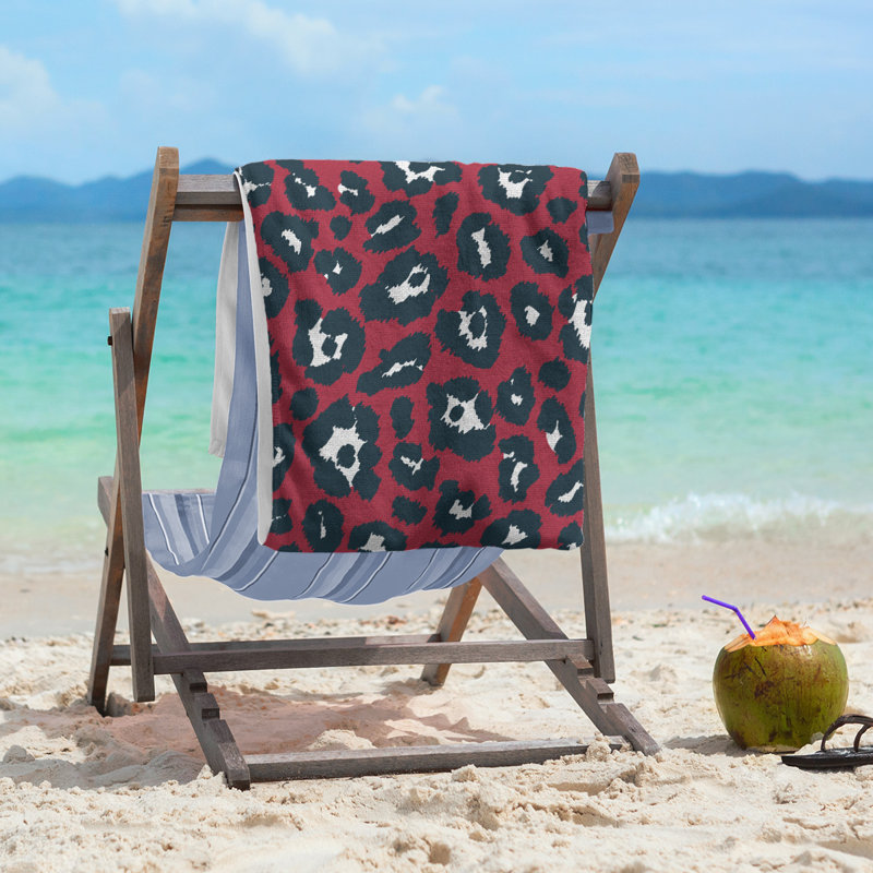 Serviette de plage Holderness, Mélange polyester-coton, Rouge combat / blanc / bleu acier profond
