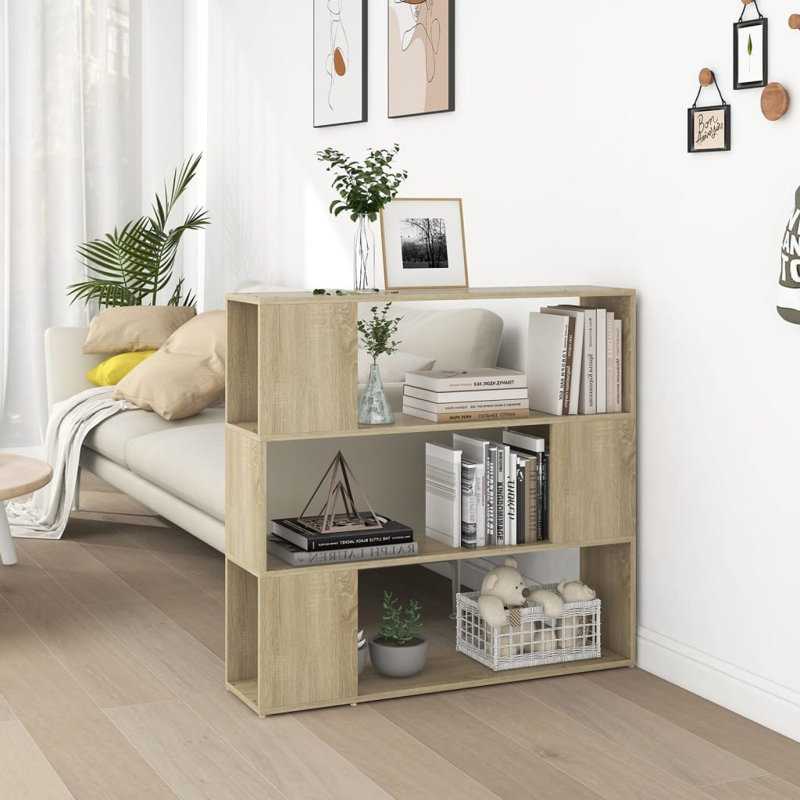 Cashe Bookcase, (3 Shelves) 94cm. H x 100cm. W x 24cm. D, Sonoma Oak