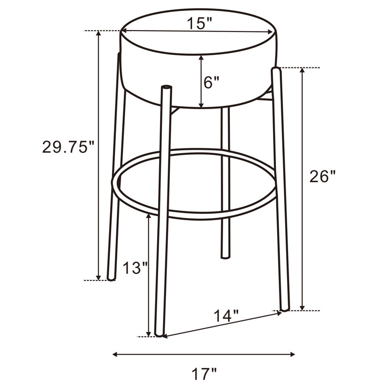 Tabouret Kennley, Gris, Tabouret de bar (siège d'une hauteur de 29,75 po)