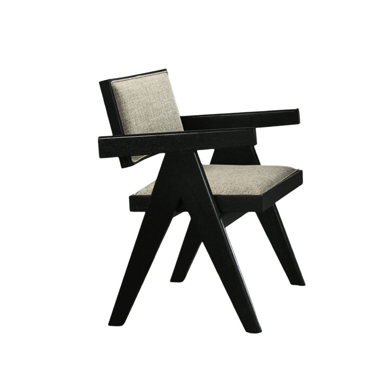 Fauteuil de salle à manger 2 pièces noir avec revêtement gris, chic et rembourré, style contemporain, Noir