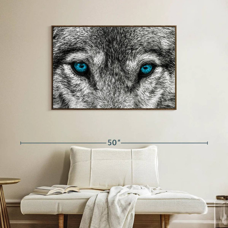 Cool Wolf, Floating Frame Walnut, 40" X 27"