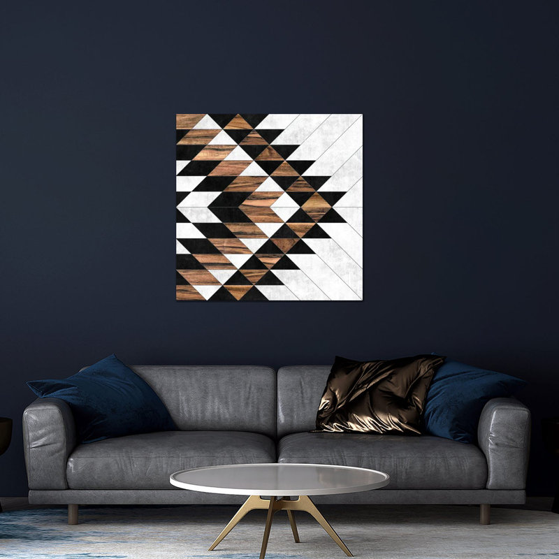 Motif tribal urbain n ° 9 - Aztèque - Impression de béton et de bois sur verre acrylique, H 36 po x l 36 po x P 0,25 po