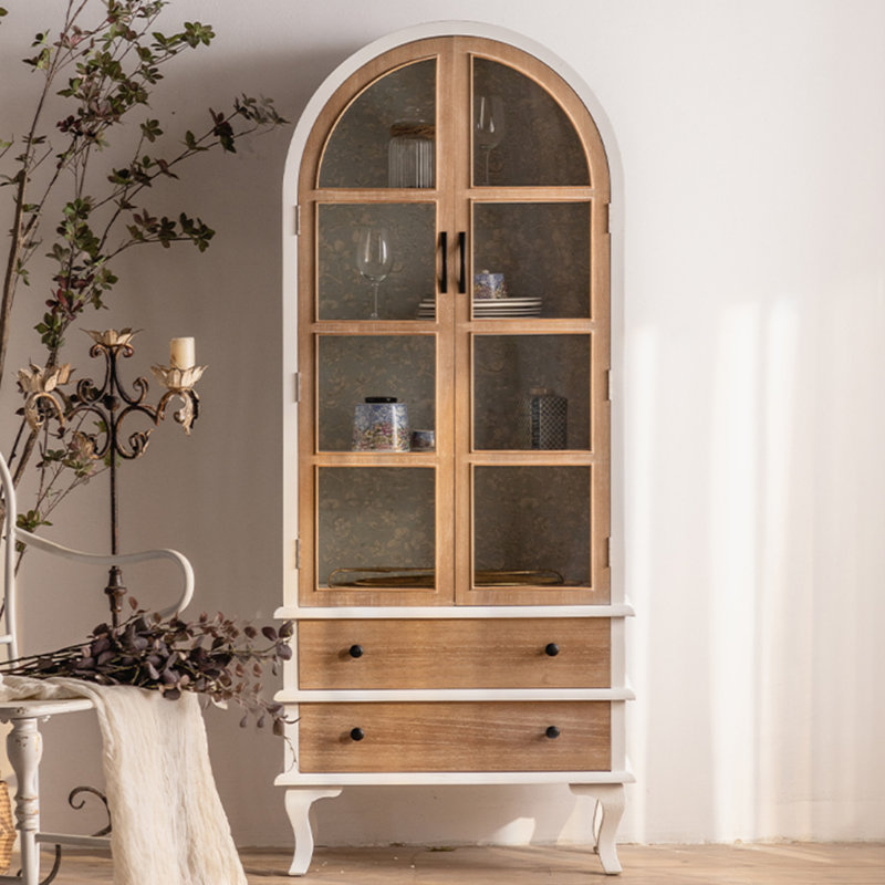 Vitrine française rétro et simple, Blanc / bois noueux