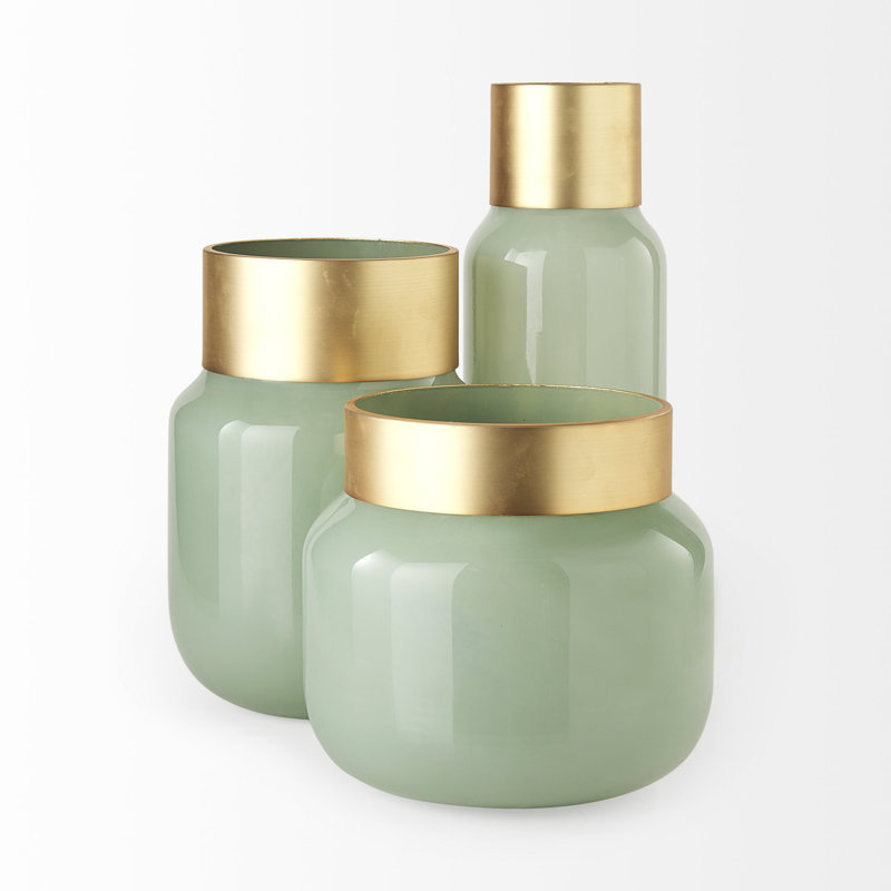 Trashawn Medium Mint Glass Vase W/Matte Gold Metal Neck Cuff