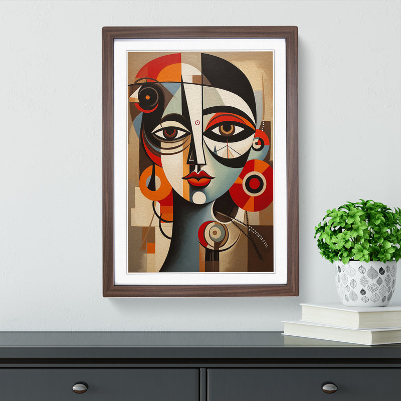 Pablo Picasso Art Deco - Single Picture Frame Print on Wood, Walnut Framed, 34cm H x 25cm W x 2cm D
