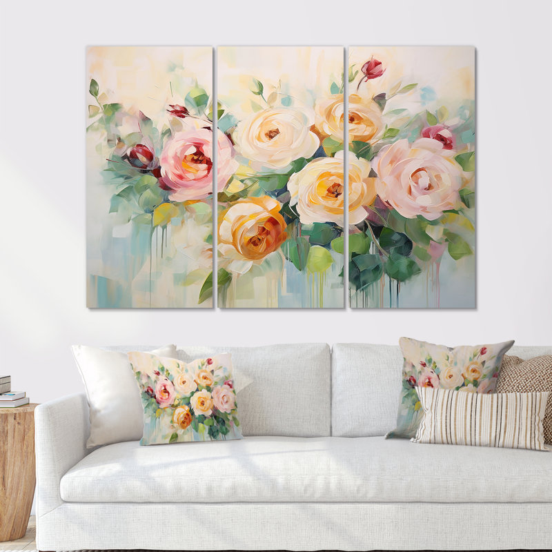 Royalston - Ensemble d'art mural roses, Toile tendue, H 32 po x l 48 po x P 1 po