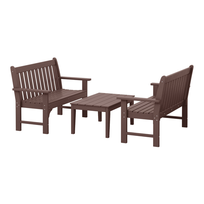 Laguna Poly 3-Piece Bench With Coffee Table, Brown