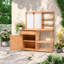 Banc de rempotage extérieur avec espace de travail spacieux, crochets perforés et rangement réglable, table de jardinage pour patio, poste de travail de jardin élégant avec huche, tiroir, armoire et tablettes-7338089