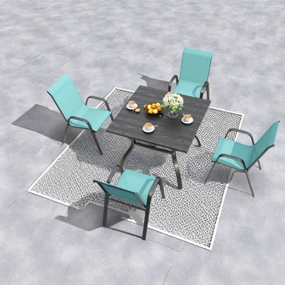 Durable 5-piece Patio Dining Set, Vintage Wood Grain Table, Industrial Style, Ideal For Garden And Outdoors