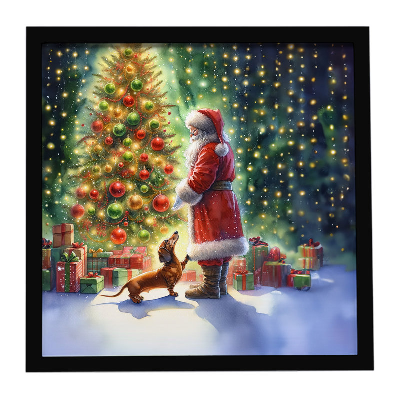 Teckel et père Noël, reproduction d'art encadrée