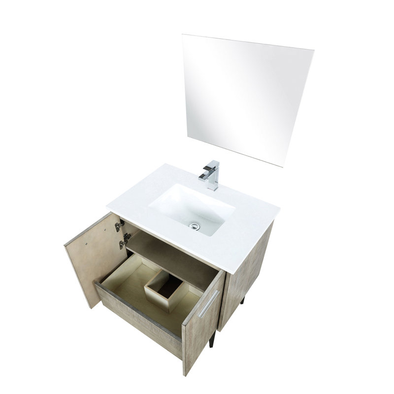 30 po Meuble-lavabo large et rustique pour salle de bain, comptoir en quartz, robinet, meuble-lavabo à miroir à 28 capteurs x P 20 po
