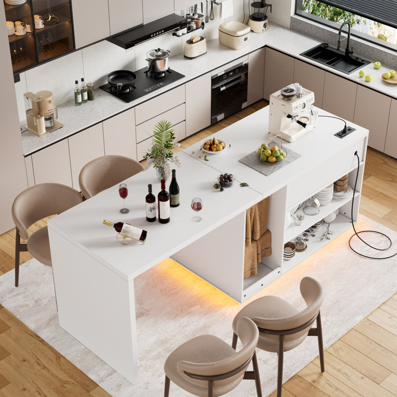 Îlot de cuisine avec rangement, comptoir de bar pour le petit déjeuner - table basse fixe