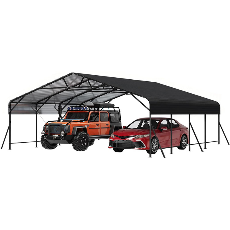 Abri d'auto en métal robuste 20 po x 20 pi avec structure en acier, abri de garage pour voitures, bateaux ou tracteurs