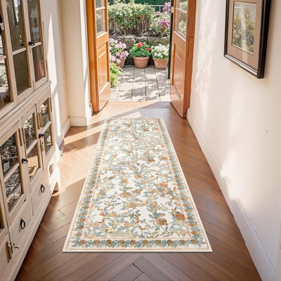 Tapis à motif floral lavable antidérapant Eden