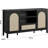 Boho Rattan Buffet Cabinet with Wine Storage Drawer and Display Shelves Wooden Coffee Bar Console for Kitchen Dining Area Black 52 Inch