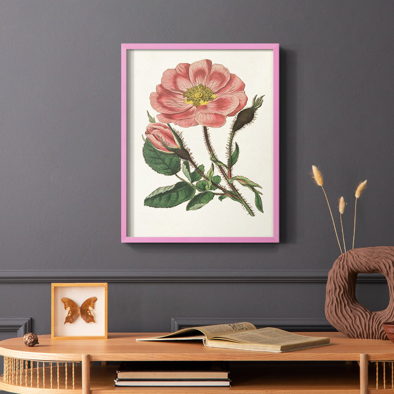 Impression florale rose sur cadre mixte - bois massif, Rose, H 10 po x l 8 po