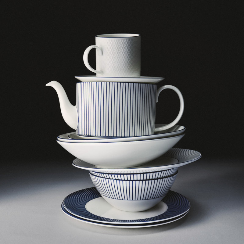 Wedgwood Gio Blue Cereal Bowl 6.2in Pinstripe, Blue/White
