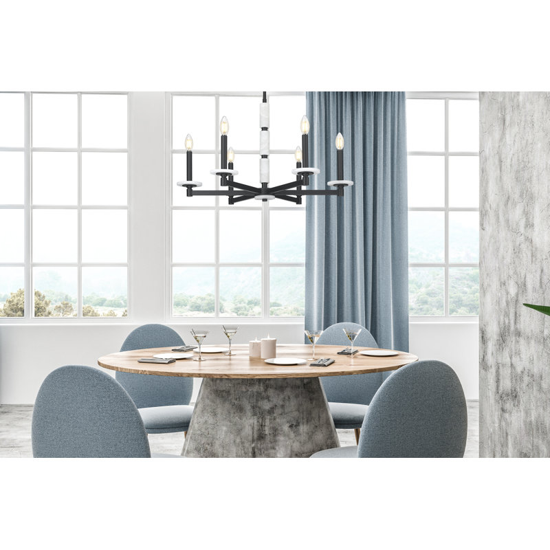Lustre moderne Kaden, Six lumières, Noir mat, H 29 po x l 28 po x P 28 po