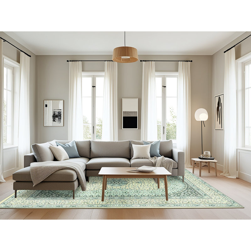 Tapis oriental beige / noir / bleu, Rectangle 8 pi x 12 pi
